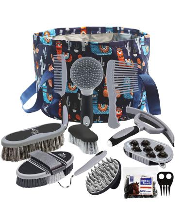 Harrison Howard Horse Grooming Kit 11-Piece Equine Care Series-Dark Charcoal