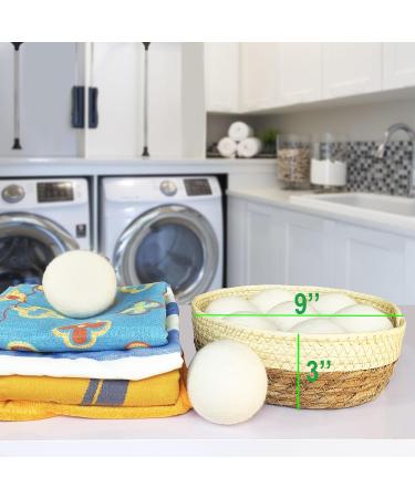 Wool Dryer Balls 7-Pack-XL Size Reusable Natural Fabric Softener for Laundry 100% Organic Wool Baby Safe Replaces Dryer Sheets Comes with a Woven Organiser Basket Made of Cattail Grass - Buy Online on SooperMarket.com