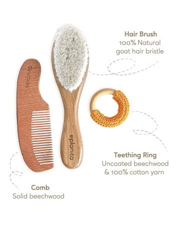 eplanita Baby Hair Brush and Comb Set for Newborns & Toddlers - Wooden with Natural Goat Bristles - Ideal for Cradle Cap, Massage, and Teething Relief - Perfect for Baby Registry or Baby Shower - Buy Online on SooperMarket.com