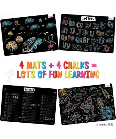 Merka Kids Coloring Placemats Set - 4 Reusable Mats with Chalks, Space & Alphabet Design - Buy Online on SooperMarket.com