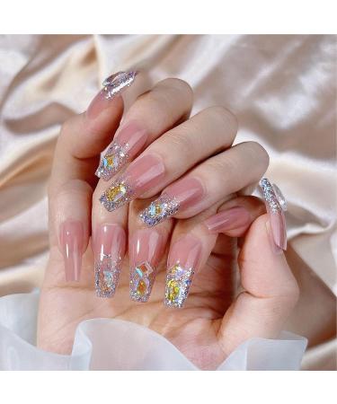 Glossy Fake Nails | Long Stick on Nails with Rhinestones | False Tips Artificial Finger Manicure for Women and Girls Kot-au - Buy Online on SooperMarket.com