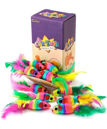 Chiwava 24PCS 5 Rattle Cat Toys with Feather Rainbow Rope - Interactive Mouse Kitten Toy - Buy Online on SooperMarket.com