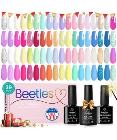 Beetles Pastel Gel Nail Polish Kit 36 Colors Spring Nail Polish Set with Base Gel Glossy & Matte Top Coat for 2023 Spring Summer Nail Design Gift Easter Nail Decorations DIY Home 36-Colorful Candies