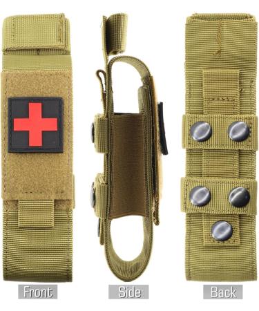 Yoncono Tactical Molle Tourniquet Holder | Portable Military First Aid Equipment Case & Trauma Medical Scissor Pocket #1 - Khaki - Buy Online on SooperMarket.com