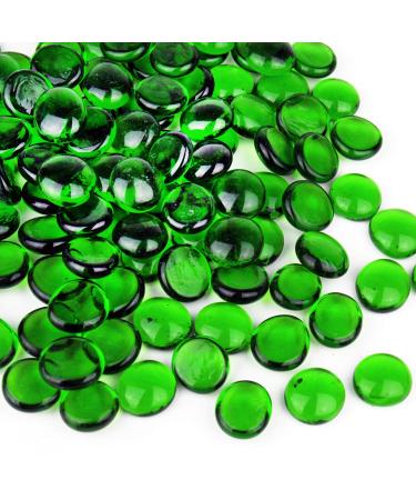 CYS EXCEL 5LBS Green Glass Gemstone Beads Vase Fillers Flat Marble Beads Multiple Color Choices Aquarium Decor Rocks Floral Stones Decorative Mosaic Glass Gem Pebbles
