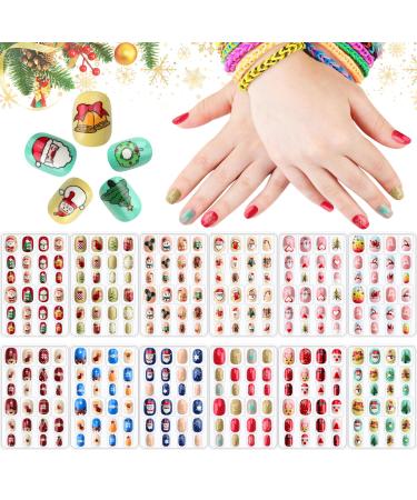 Kalolary 288PCs Christmas children wrong nails press on nail children full cover short wrong fingernail 3d santa claus snowman Christmas tree for girls children nail art decoration pattern Christmas c