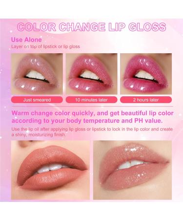 Color Changing Lip Oil & Moisturizing Jelly Lipstick - Long Lasting Shiny Lip Gloss | Non-Stick Lip Tint Oil for Women & Girls (2PCS - Buy Online on SooperMarket.com