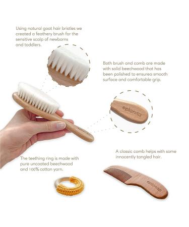 eplanita Baby Hair Brush and Comb Set for Newborns & Toddlers - Wooden with Natural Goat Bristles - Ideal for Cradle Cap, Massage, and Teething Relief - Perfect for Baby Registry or Baby Shower - Buy Online on SooperMarket.com