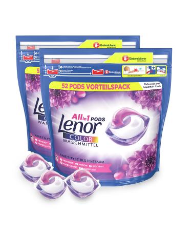 Lenor Detergent Pods All-in-1 Color Detergent 104 Loads of Laundry Color Protection Amethyst Flower Dream 104 Pieces (Pack of 1)