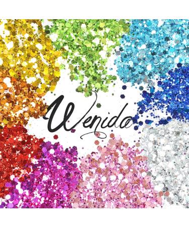 9 Colors Body Glitter Set - Holographic Cosmetic Festival Makeup for Nail, Hair, Eye, and Face - 190g Chunky Powder - 9 Bottle Variety Pack - Buy Online on SooperMarket.com