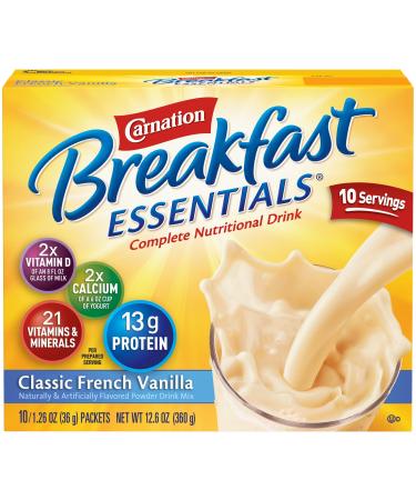 Carnation Breakfast Essentials, 10 Packets Net Wt. 12.6 Oz., Classic Vanilla, (Pack of 2 Boxes) Classic Vanilla 10 Count (Pack of 2)