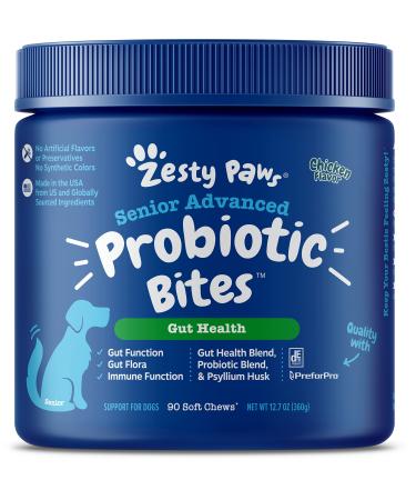 Zesty Paws Advanced Probiotic Bites for Dogs Digestion Seniors Chicken Flavor 90 Soft Chews 12.7 oz (360 g)