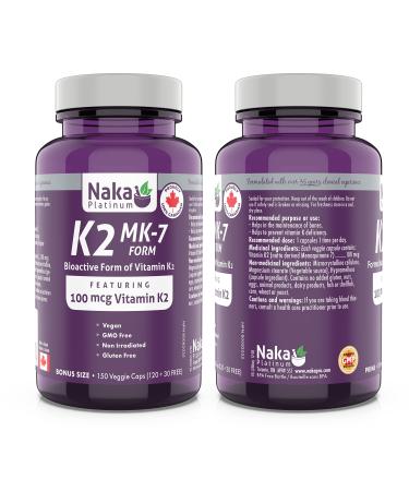 Naka Pro Herbs Naka Platinum K2 (mk-7 Form) 100mcg 150 Veggie Capsules (Bonus Size 120+30) 150 count