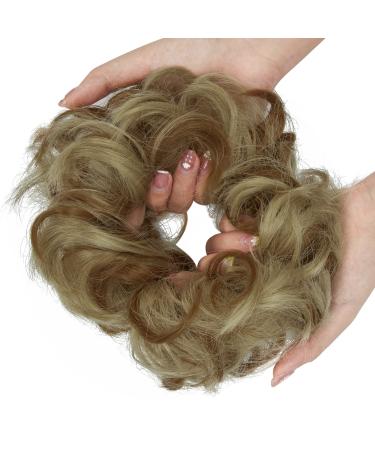Messy Bun Hair Piece Scrunchies Extension Curly Wavy Updo Hairpieces Synthetic Chignon Ponytail Hair Accessories for Women Girls (Ash Blonde Mix Ginger) 1 PCS 10# Ash Blonde Mix Ginger