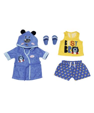 Zapf Creation 830499 Baby Born Bath Deluxe Bathrobe 43 cm - doll clothing set consisting of a blue doll bathrobe shirt shorts and shoes