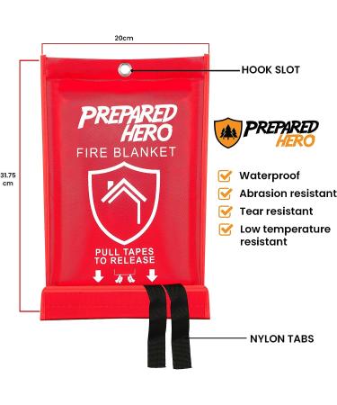 Prepared Hero 40 x 40 Emergency Fire Blanket 4 Pack + Hooks | Fiberglass Kitchen Fire Suppression Blanket for Home - Buy Online on SooperMarket.com