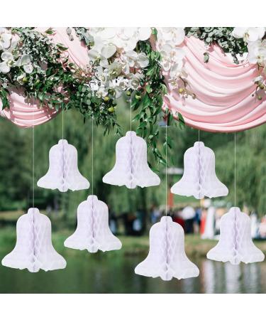 Leitee 12 Pieces Wedding Honeycomb Bells Bridal Honeycomb Bells 7.9 Inch Paper Bells Hanging Honeycomb Decorating Supplies for Weddings, Parties, Baby Showers, Christmas (White)
