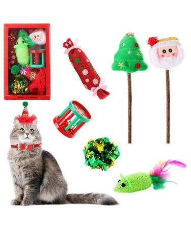VavoPaw Christmas Stocking Cat Toys, X-mas Santa Interactive Cat Toys with Santa Claus, Cat Teaser Wand, Plush Rat Ball Gingerbread Man Toy for Cat Kitten Kitty Santa Stick + Xmas Tree Stick