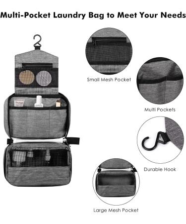 Cooja Hanging Toiletry Bag for Women - Travel Washbag with Hook & Handle, Grey - Includes 1 Toilet Bag + 2 Drawstring Bags - Buy Online on SooperMarket.com