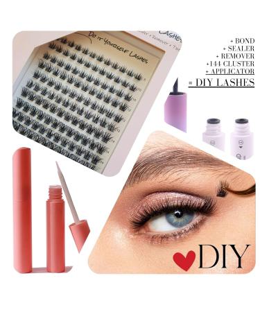 DIY Eyelash Extension Kit | XXL Cluster Lashes Set | 144 Eyelashes Bond Sealer Remover Applicator Included - Buy Online on SooperMarket.com