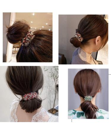Handmade Crystal Rhinestone Hair Ties Set - Exquisite Ponytail Holders for Women and Girls - 2 PCS (Red and Green) - Buy Online on SooperMarket.com