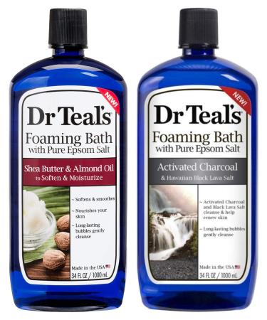 Dr Teal's Foaming Bath Combo Pack (68 fl oz Total) Soften & Moisturize with Shea Butter & Almond Oil and Activated Charcoal & Hawaiian Black Lava Salt