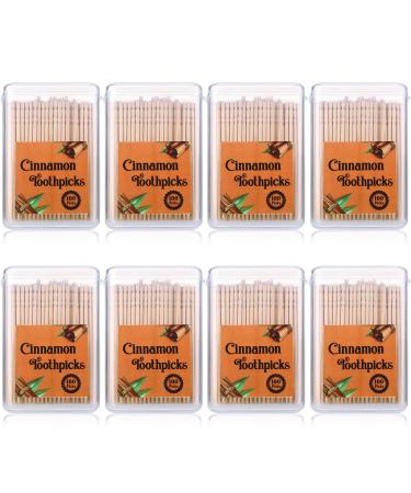 8 Boxes Cinnamon Toothpicks for Adults Cinnamon Flavored, Toothpicks with Clear Plastic Boxes, 100 Pcs for Each Box (8 Boxes)