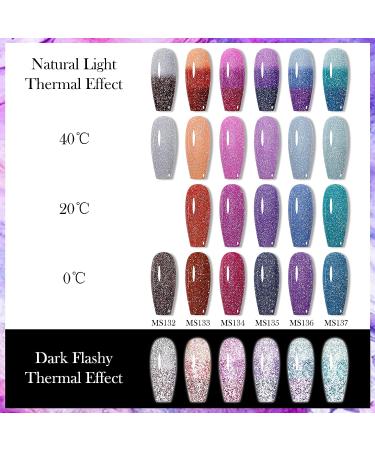 MSRUIOO Color Changing Reflective Gel Nail Polish - Temperature Activated Glitter Polish - Diamond Glitter Silver Pink Purple - Color Changing Gel - Buy Online on SooperMarket.com