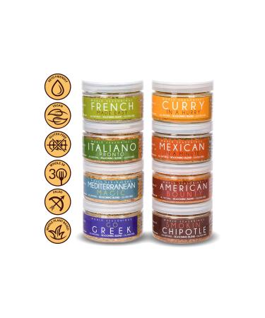 Greek Seasoning - Italian Seasonings - French Fry Seasoning - Mexican Seasoning - Chipotle Seasoning - Curry Seasoning - Mediterranean Seasoning - Bbq Dry Rub - World Seasonings - VARIETY 8 PACK