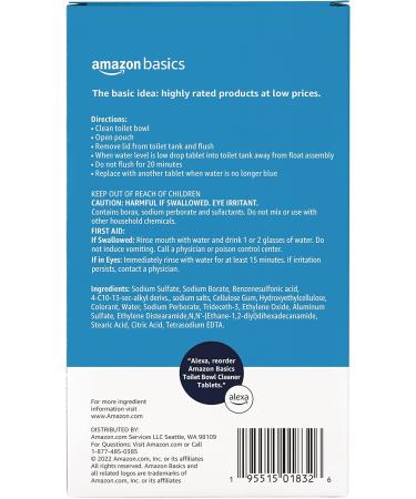 Amazon Basics Toilet Bowl Cleaner Tablets - Oxygen Bleach Unscented 5 Count | International Shipping Available - Buy Online on SooperMarket.com