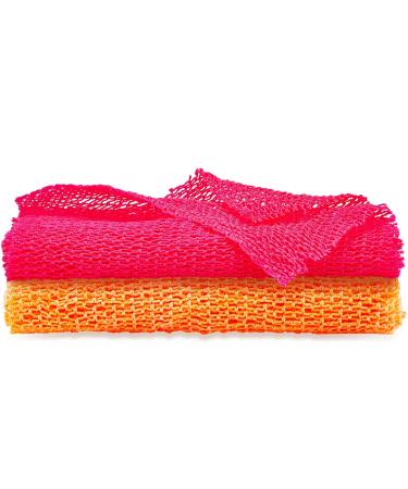 2 Pieces African Net Sponge Exfoliating Net African Body Scrubber Bath Rag Washcloth Towel Shower Body Back Scrubber Skin Smoother for Daily Use or Stocking Stuffer (Orange Pink) Yellow Pink