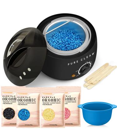 Wax Warmer, PURECLEAN Hair Removal Home Waxing Kit, Hard Wax Kit with 4 Formula Hard Wax Beads for Full Body, Legs, Face, Eyebrows, Bikini Women Men At Home Waxing