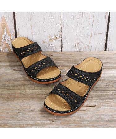 2023 Women's Orthopedic Arch Support Sandals - Blue Leather Diabetic Walking Wedge Sandals for Wide Width Comfort - Buy Online on SooperMarket.com
