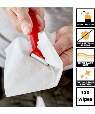 Everbuild Wonder Wipes Multi-Use Cleaning Wipes - 100 Wipes | For Building Trade, Hands, Tools & Surfaces - Specially Formulated (Red) - Buy Online on SooperMarket.com