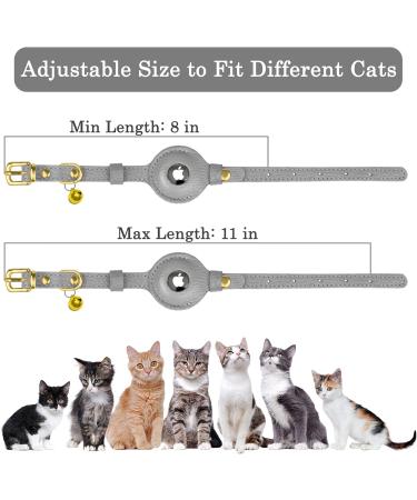 OOPSDOGGY AirTag Cat Collar with Bell - Non Breakaway Leather Kitten Collar with Apple Air Tag Holder - Lightweight Integrated GPS Pet Collars for Girl Boy Cats Small Dogs Puppies (Gray) - Buy Online on SooperMarket.com