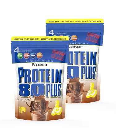 WEIDER Protein 80 Plus protein powder 2 pack Shoko low-carb multi-component casein whey mix for protein shakes 2x500g