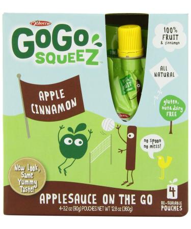 GoGo squeeZ Fruit on the Go Apple Cinnamon 3.2 oz. (4 Pouches) - Tasty Kids Applesauce Snacks Made from Apples & Cinnamon - Gluten Free Snacks for Kids - Nut & Dairy Free - Vegan Snacks