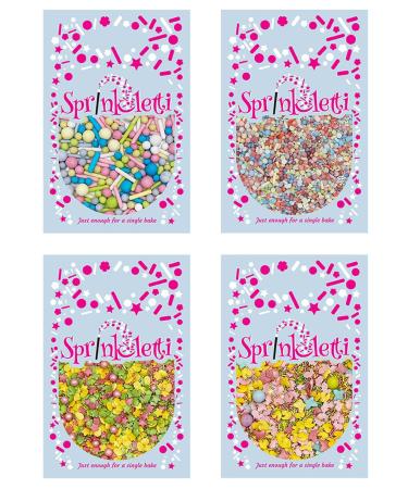 Sprinkletti - Sprinkle Mixes - Pastel Themed Box of 4 pouches - Cake Topper Sprinkles - 4 x 30g Edible Cupcake Decorations - Perfect for Secret Santa gifts Christenings Springtime & Parties