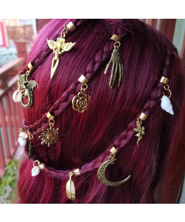 19 PCS Adjustable Hair Cuffs & Charms for Braids | Gold Hair Jewelry Set | Sun Moon Pterosaur Wing Shell Rose Leaf Hair Pendants | DIY Dreadlock Accessories - Buy Online on SooperMarket.com
