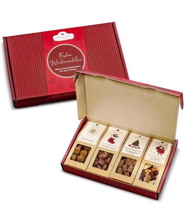 Wellnut "limited Christmas edition" - 4 snacks in the gift box |Gourmet snack mixtures for adults from nuts fruits & chocolate |The special gift for Christmas 4 snacks in the gift cardboard - Limited Edition