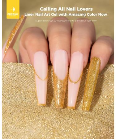 BURANO Gel Nail Polish Liner - Silver & Gold Nail Art - 8ml with Thin Brush - Glitter Curing Required - Buy Online on SooperMarket.com