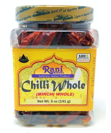 Rani Chilli Whole Stemless 5oz (141g) PET Jar  All Natural, Salt-Free | Vegan | No Colors | Gluten Friendly | NON-GMO | Indian Origin PET JAR 5 Ounce (Pack of 1)