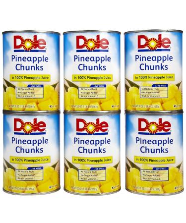 Dole Pinapple Chunks in 100% Pinapple Juice, 20 oz, 6 pk