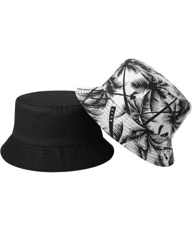 ZLYC Unisex Palm Tree Black Bucket Hat - Summer Travel Fisherman Cap for Women Men Teens - Buy Online on SooperMarket.com