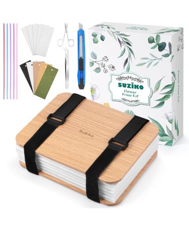 Suziko Flower Press Professional Flower Press Kit 6 Layers 6.3 x 8.3 inch Flower Press Kit, Flower Pressing Kit for Adults Kids, Great Gift for Daughter wood