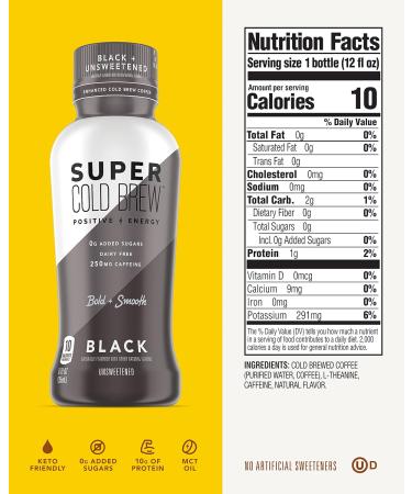 Super Coffee Cold Brew Original 12 Fl Oz | 0g Sugar 0 Calories | Vegan Dairy Free Gluten Free | Pack of 12 - Buy Online on SooperMarket.com