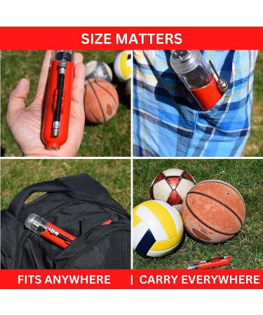 Hand Pump for Balls with 5 Needles - Fast Inflation for Basketball, Soccer, Volleyball, Football - Red - Buy Online on SooperMarket.com