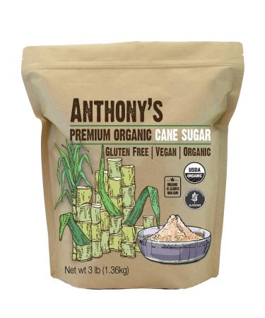Anthony's Organic Cane Sugar, 3 lb, Granulated, Gluten Free & Non GMO