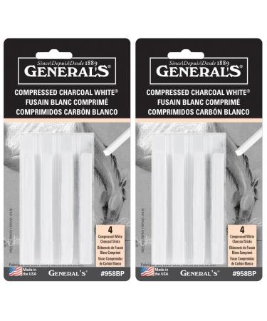 2-Pack - General Pencil Compressed Charcoal Sticks 4/pkg - White - Soft Assorted (GP958-BP)