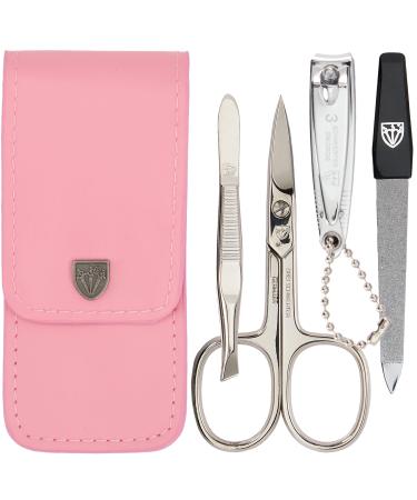 DREI SCHWERTER Germany Manicure set Nail set 'Capri' 4-piece Nail scissors File Tweezers Nail clippers PINK / FAUX LEATHER